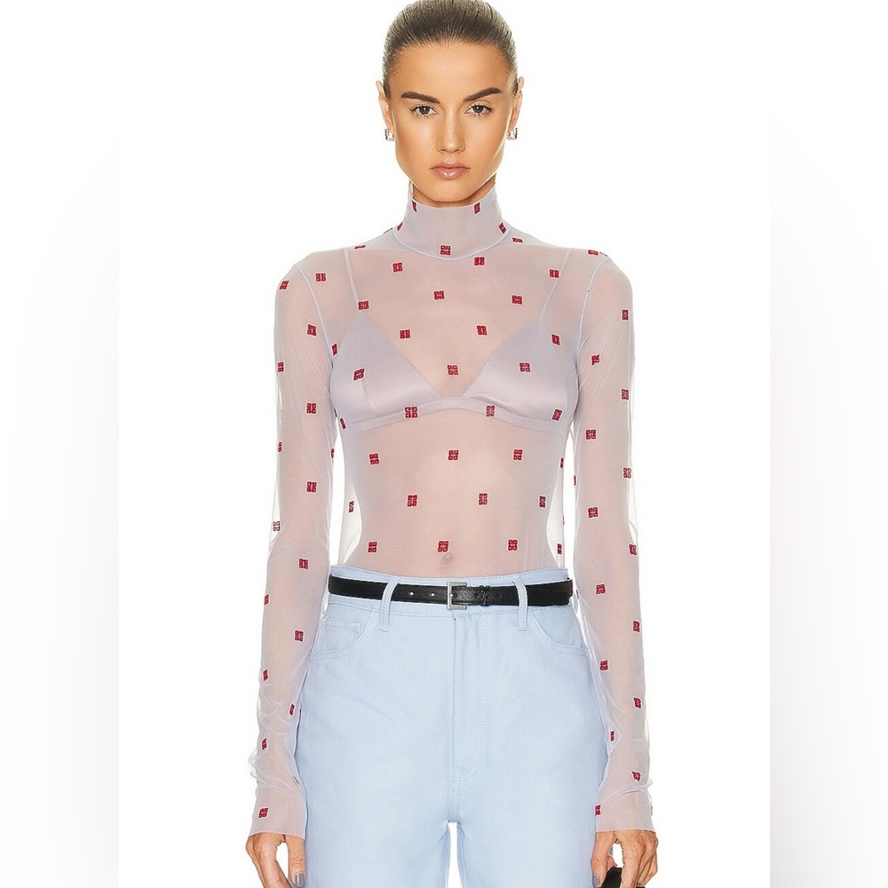 NWT Givenchy Blue/Red Sheer Long Sleeve Bodysuit Size Small